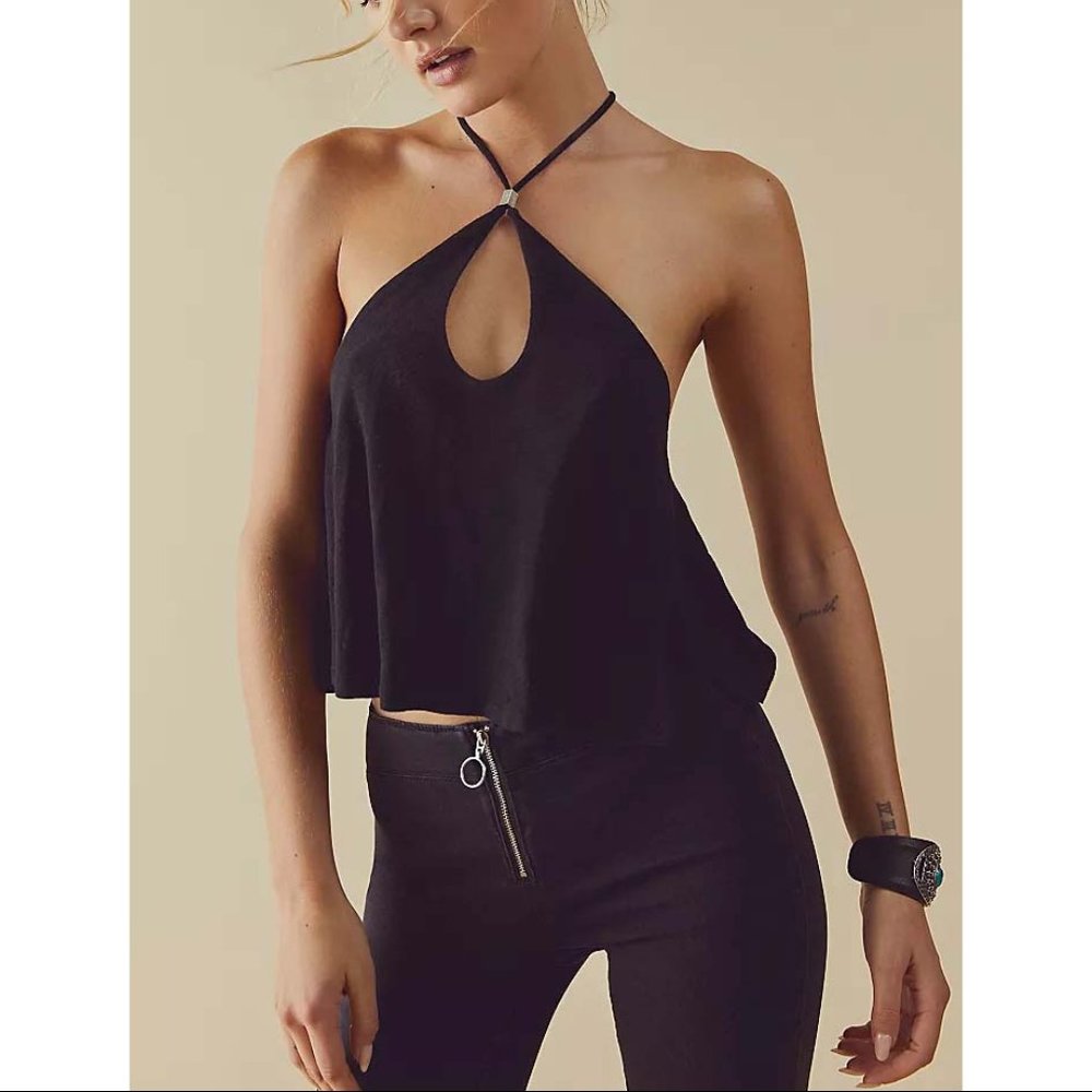NWT Free People Long Weekend Top / Black